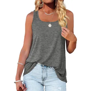 Detail view of a grey sleeveless square neck tank top for summer wear