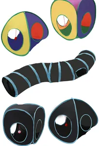 Detailansicht faltbarer Katzentunnel und Spielzelt-Set in Schwarz und Bunt