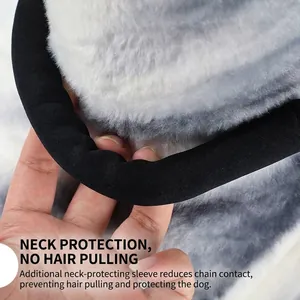 Close-up of soft faux fur dog collar cover for neck protection and comfort