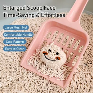 Macaron pink cat litter scoop with large hollow grid design for efficient pet waste cleaning