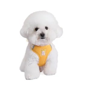 Harnais gilet réglable pour petit chien avec nœud et broderie 'kiss me' jaune