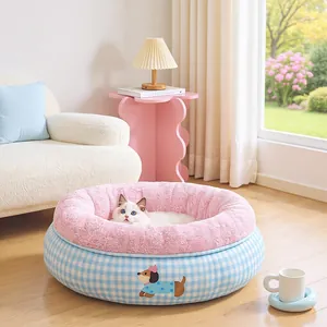 Cama Redonda de Felpa Suave para Mascotas para Gatos Y Perros Pequeños Lavable Cálido Invierno Sofá Cueva para Gatos Alfombra de Dormir Cómoda para Cachorros