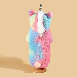 Rainbow tie-dye unicorn pet costume for dogs and cats with plush mane and D-ring
