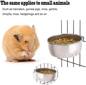 Stainless steel hanging feeder bowl for small animals like hamsters and guinea pigs