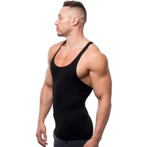 Side view of black slim fit gym tank top for men, showing the breathable athletic fabric.