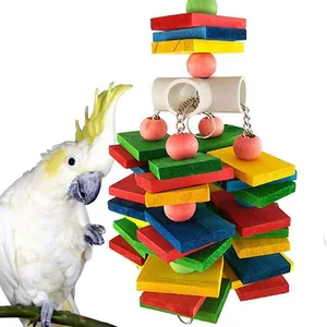 Jouet à mâcher pour perroquet en bois coloré pour grands et petits oiseaux avec cacatoès