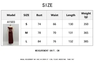 Detaillierte Größentabelle für Spitzen-Patchwork-Trägerkleid mit Maßen in cm und Gramm