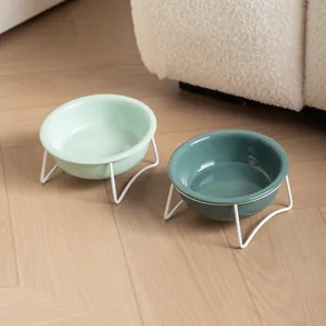 Ensemble de bols en céramique pour animaux avec supports en métal blanc, protection du cou