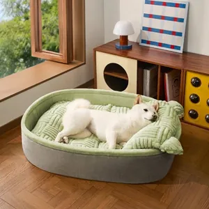 Soft plush pet bed for small dogs and cats with surrounding bolstered edge for comfort
