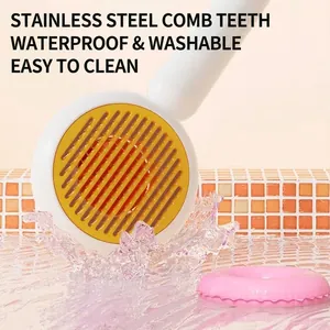 Waterproof self-cleaning pet grooming brush with stainless steel pins for cats and dogs