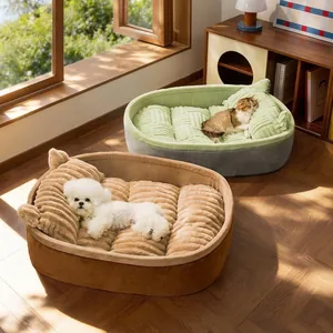 Comfortable plush dog bed and cat sofa mat for small pets in a sunlit interior room