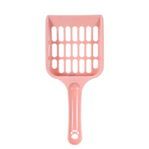 Macaron pink cat litter scoop with hollow grid design for easy pet waste cleaning.