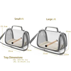 Detailed size comparison of small and large portable bird carrier bags with dimensions