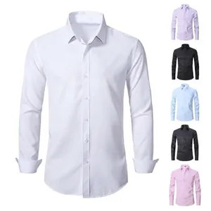 Heren Zakelijk Casual Lange Mouwen Overhemd Polyester Katoenmix Slim Fit Werkhemd Gestreept Effen Kleur Top