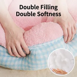 Cama redonda de felpa suave para gatos y perros con relleno grueso para el calor invernal