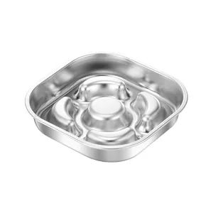 Quadratischer 304 Edelstahl Anti-Schling-Napf für Hunde mit rutschfester Unterseite