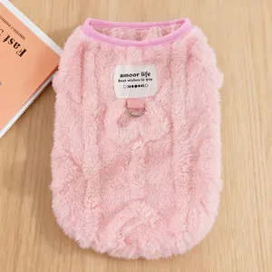 Chaleco de felpa rosa para mascotas con anillo en D y forro polar suave para perro