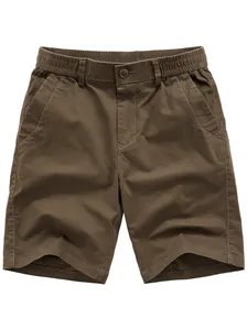 Short Cargo Homme Été en Coton Lavé Rétro Décontracté Britannique Couleur Unie Jambe Droite Respirant Short de Travail