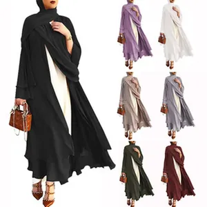 Eleganter langärmeliger Abaya-Cardigan mit passendem Hijab in verschiedenen Farben für Damen