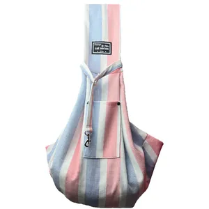 Adjustable striped waffle fabric pet carrier sling bag for small dogs and cats up to 7.5kg
