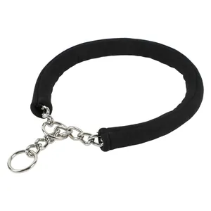 Durable stainless steel dog training P-chain collar with soft black neck protection padding