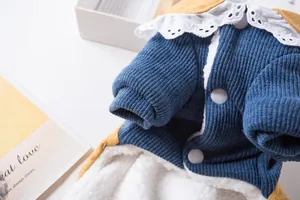 Détail d'un manteau d'hiver mignon pour animaux avec col en dentelle et doublure polaire