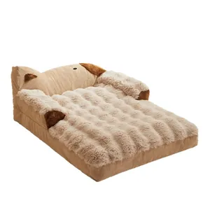 Thickened warm plush dog bed mat with cute capybara animal design for pet sleeping comfort