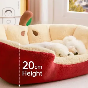 Letto in peluche rosso a forma di mela per cani e gatti con altezza laterale 20 cm
