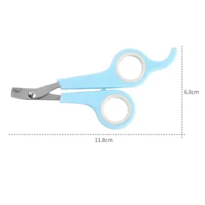 Professional blue pet nail clippers for dogs and cats shown with specific size dimensions