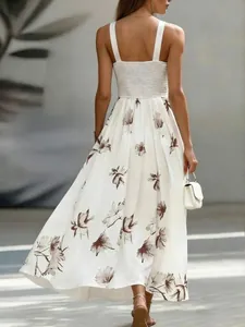 Elegant backless floral print maxi dress for women showing summer style and length