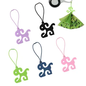 Portable dog poop bag holder clips in multiple colors for hands-free walking.