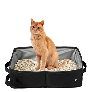 Draagbare opvouwbare reiskattenbak met waterdichte voering en oranje kat model