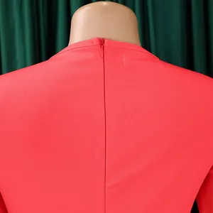 Close-up detail showing the back invisible zipper of a red office OL bodycon dress for women.