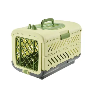 Portable foldable pet carrier crate for cats and dogs travel kennel in green and grey