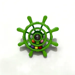 Green bird spinning ship wheel toy with colorful beads for parrots bird cage enrichment