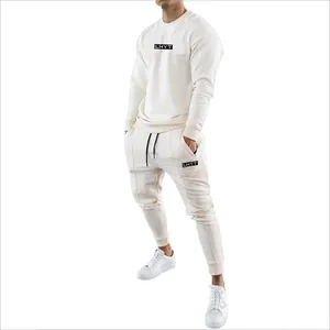 Men Muscle Fitness Cotton Blend Sweatshirt And Joggers Top And Bottom Athletic Suit Solid Color Casual Outdoor Sportswear