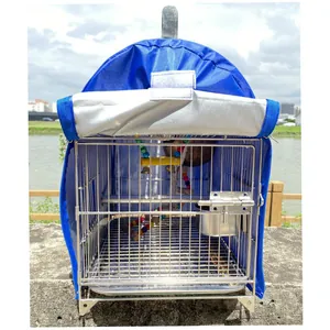 Cage à oiseaux portable en acier inoxydable 304 avec housse de protection bleue