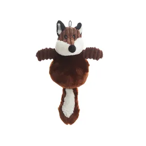 Durable squeaky plush fox squirrel dog toy with corduroy texture and soft fur finish