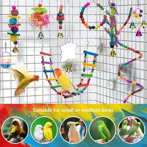 Colorful bird toy set with swings ladders and bells for small to medium parrots