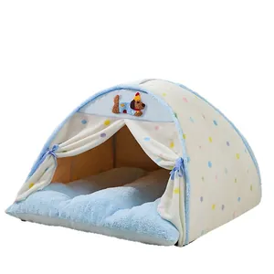 Tenda accogliente per gatti e cani di piccola taglia con pois blu e bianchi