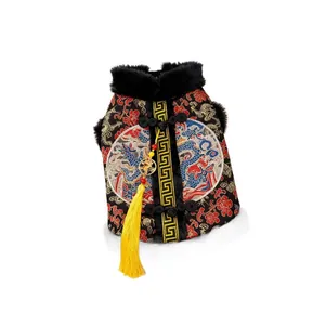 Traditional embroidered pet winter vest with dragon pattern and tassel for New Year