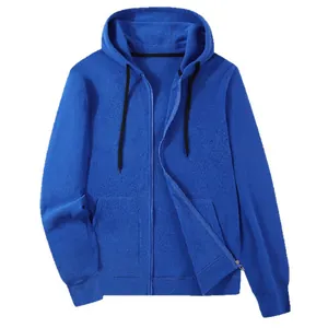 Premium mens bright blue polar fleece zip up hooded sweatshirt with front pockets