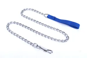 Hochwertige Hunde-Metallkettenleine mit blauem Nylongriff und Karabinerhaken für Haustiere