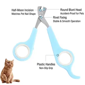 Stainless steel pet nail clippers with rounded blunt head for safe grooming
