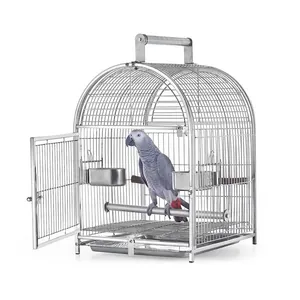 Cage à Perroquet Portable en Acier Inoxydable 304 Cage d'Élevage et d'Exposition Avec Poignée Bols et Perchoir pour Oiseaux