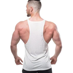 Men's breathable white mesh sports tank top featuring a functional Y-back racerback design