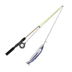 Interactive telescopic fishing rod cat teaser toy with a realistic plush fish pendant.