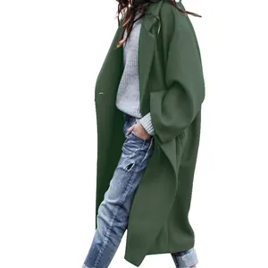 Elegant dark green long wool coat for women, perfect for casual autumn winter wear