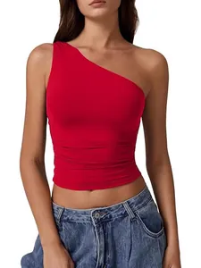 Sexy rotes One-Shoulder-Crop-Top für Damen, ärmellos und schmale Passform für Sommer
