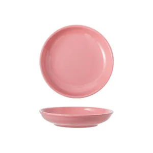 Assiette rose en céramique de 6 pouces pour chats et chiens, vues de dessus et de profil